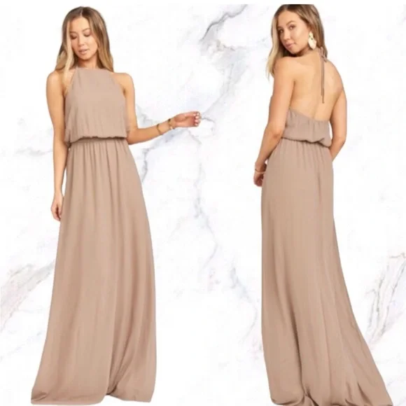 Show Me Your Mumu Heather Halter Dress Dune Chiffon - Picture 1 of 5